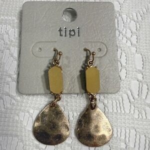 Tipi Earrings Gold Tone Teardrop Druzy Stone Dangle Drop Pierced